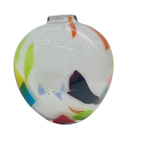 Crate and Barrel Bud Vase White Hand Blown Art Glass Splatter Cased Ziggy 4.5" H - Picture 3 of 11