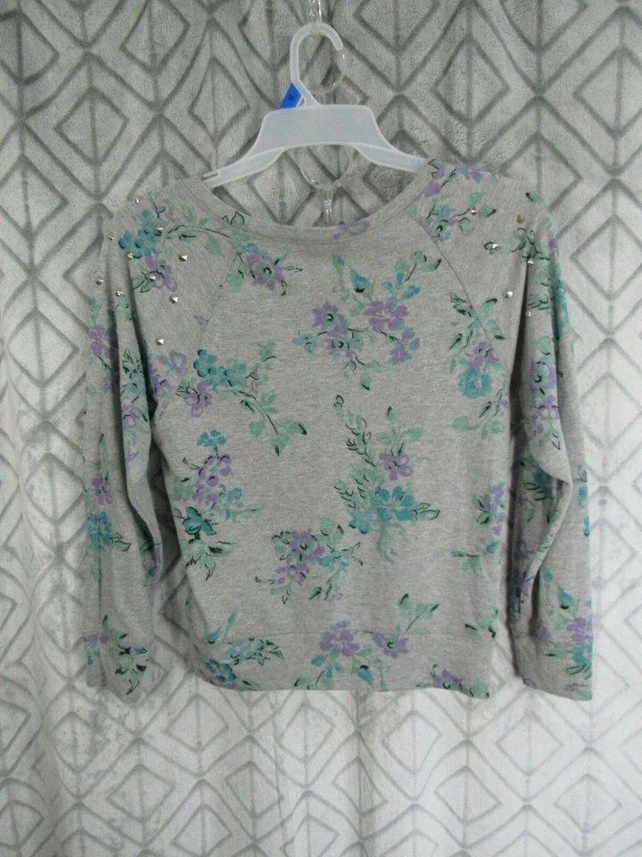 Top Nollie Talla S Gris Floral Pull Over Manga Larga Cuello Redondo Bling Informal Trabajo Foto 4 de 4