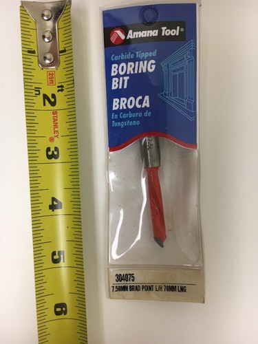 Amana 304075 Carbide Tipped Brad Point Boring Bit L/H 7.5mm D x 70mm Long x 10mm - Picture 4 of 7