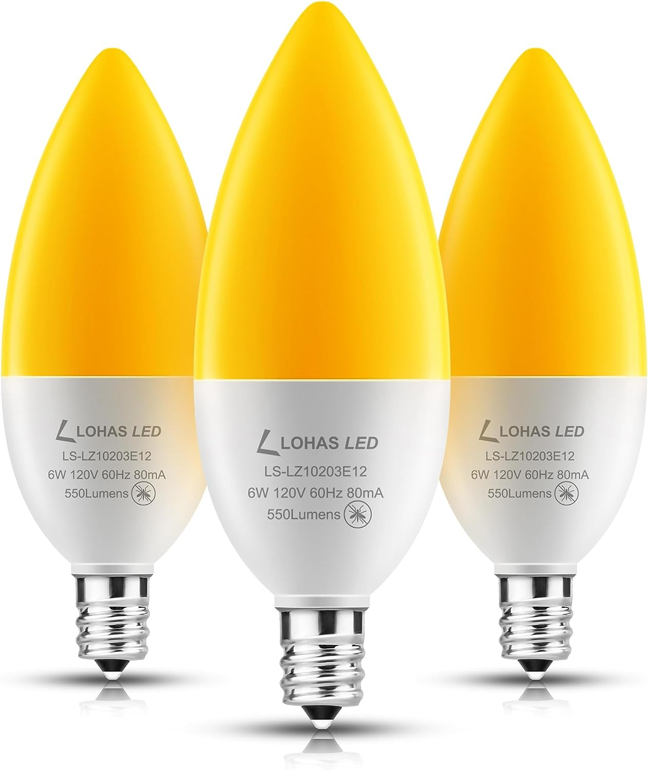LOHAS Yellow LED Bug Light Bulbs, Yellow E12 Candelabra Light Bulbs, 6W Amber Ye