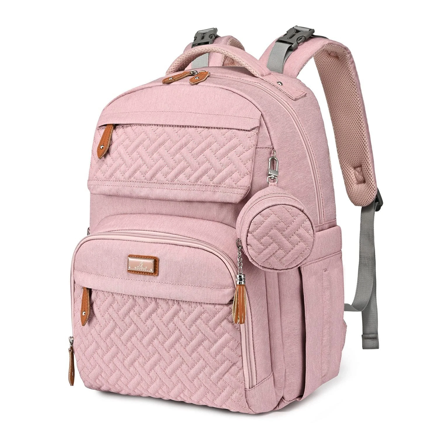 BabbleRoo Diaper Bag Backpack – Large Waterproof Baby Bag w/ Changing Pad Pink