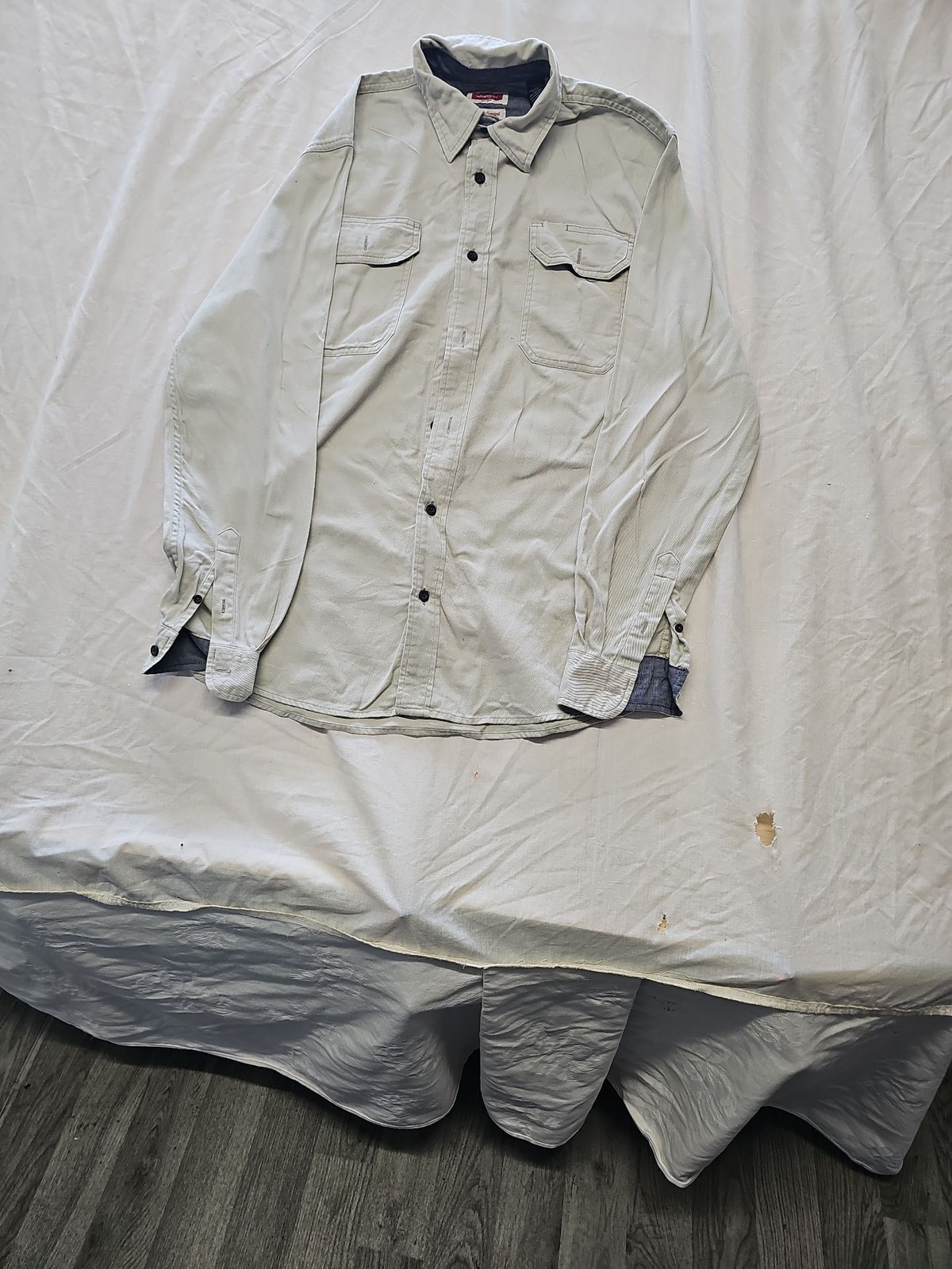Wrangler Flex for Comfort Khaki Cotton Twill Work Shirt S YY1182 image 4