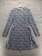 Michael Kors Dress Womens 4 Black White Paisley Long Sleeve Zip Pockets Classic