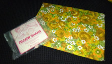 NOS Vtg 70s Delsey Flower power Quilted Cotton pillow Sham Yellow Orange 20x26"