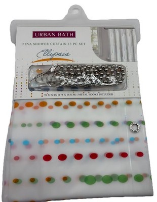 NEW! Urban Bath  Ellipsis  Shower Curtain w/ 12 Rolling Metal Hooks 70 x72''