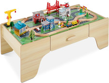 Large 50In 70-Piece Train Table, Multipurpose Wooden Toy Activity Playset for Ch