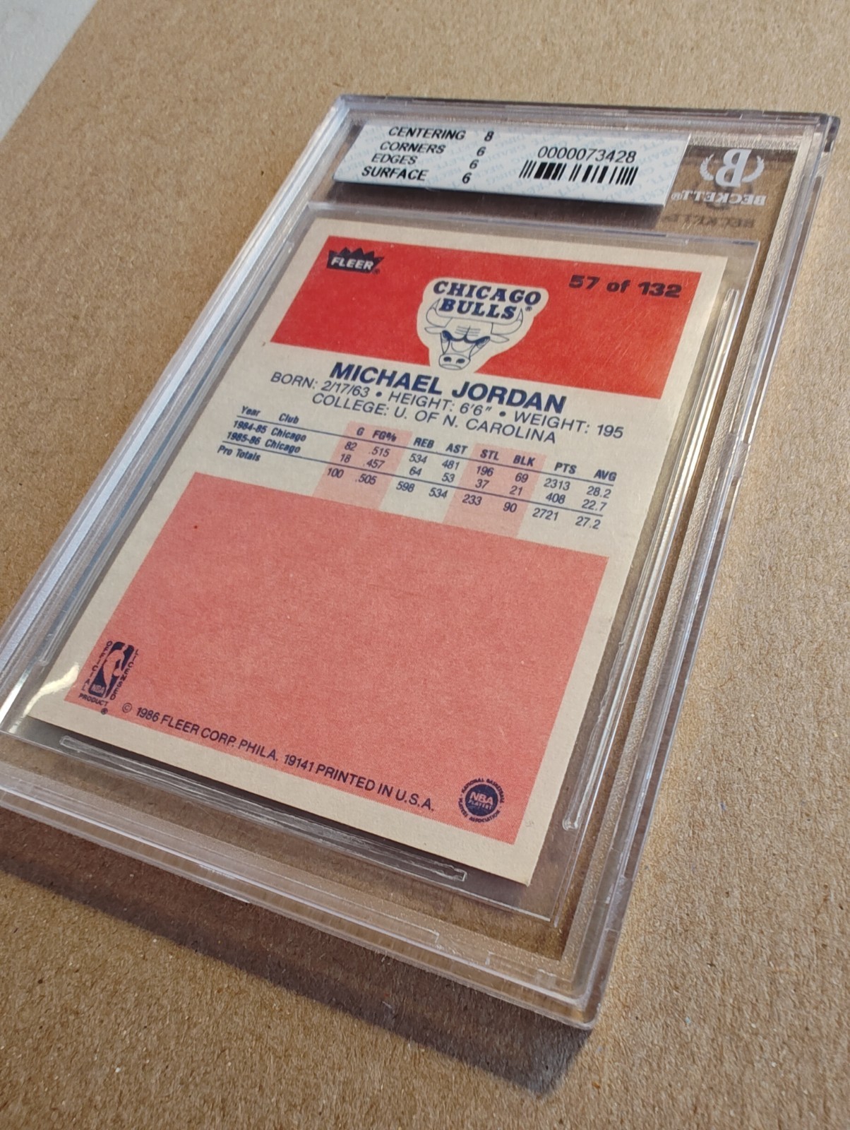 1986 Fleer Michael Jordan Rookie #57 Beckett 6 view 9