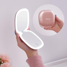 Compact LED Magnifying Travel Makeup-Mirror - 4 inches 1X/10X Magnification S...