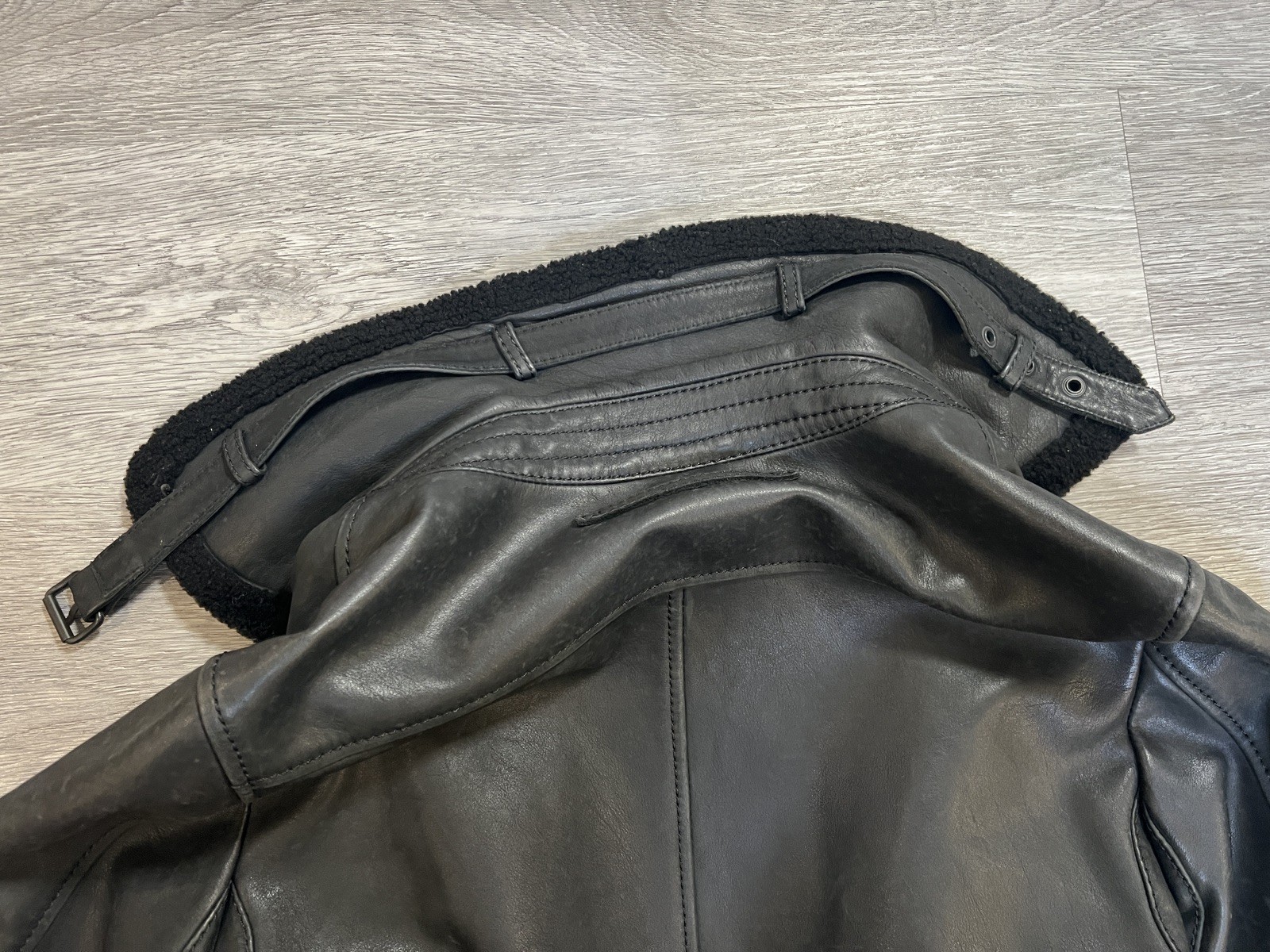 PRADA Men’s Leather Bomber Aviator Jacket Shearling Collar Size M Italy image 3