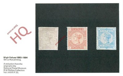 Ansichtskarte-: NATIONALES POSTMUSEUM, HOCHWERTIGE BRIEFMARKEN 1883-1884