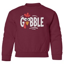 Funny Gobble Turkey Face Thanksgiving YOUTH Crewneck Sweatshirt