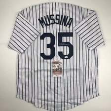 Autographed/Signed MIKE MUSSINA New York Pinstripe Baseball Jersey JSA COA Auto