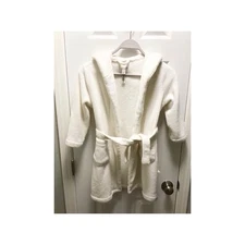 Pottery Barn Kids Size Medium Big Kids Plush Fleece Hooded Robe Cream Belted