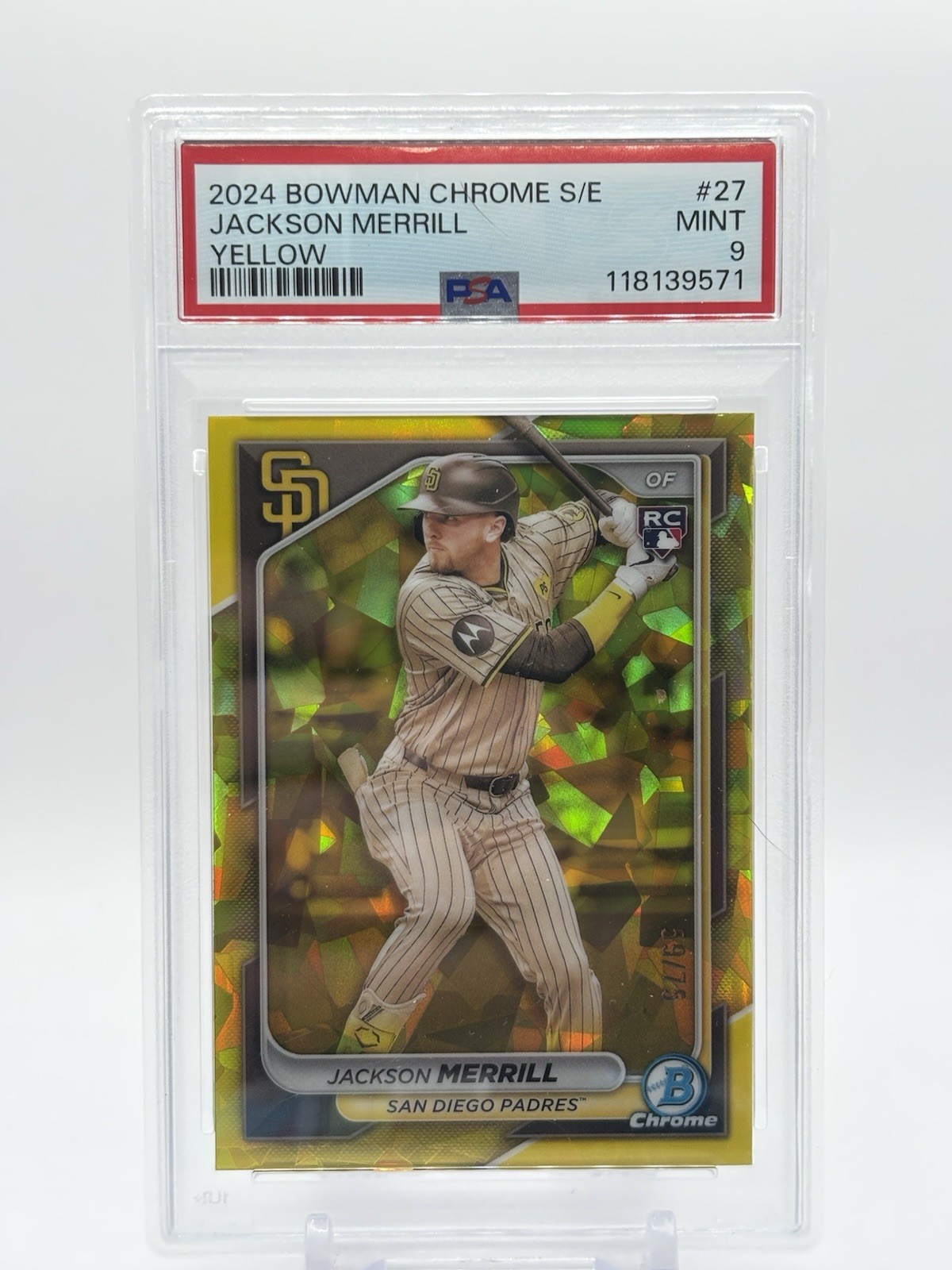 2024 Bowman Chrome Sapphire Jackson Merrill Yellow /75 #27 PSA 9 Rookie RC