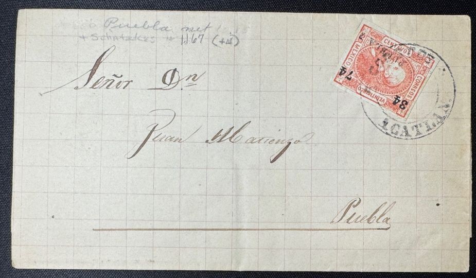 MEXICO Acatlan Hidalgo Cover to Puebla 34-74 Schatzkes 1167 (4) 19th Century