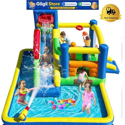 Ultimate Inflatable Water Bounce House with Long Slide & Splash Pool for Kids
