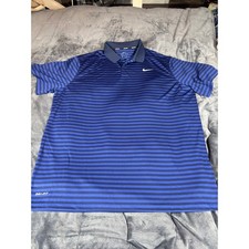 NIKE GOLF DRI-FIT Men's XL Blue Striped Short Sleeve Polo Shirt