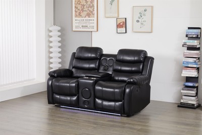 Faux Leather Manual Reclining Loveseat with LED and Console With SubWoofer