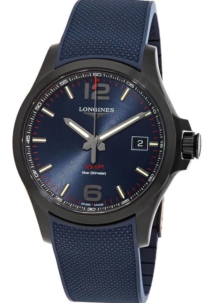 Longines Conquest V.H.P. Quartz 43mm Blue Dial Men's Rubber Watch