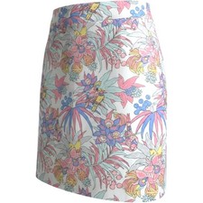 Talbots Womens 10 Tropical Floral Parrot Pineapple Mini Skirt White Pink Blue