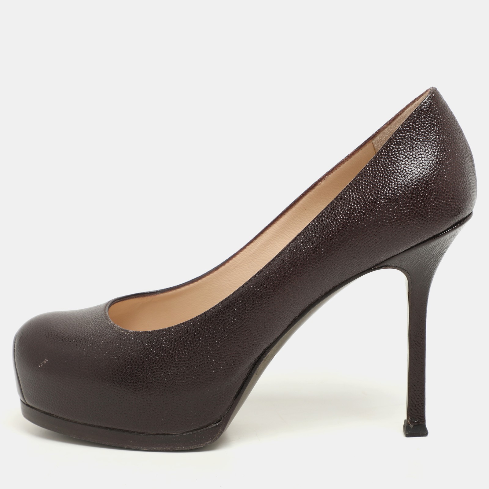 Yves Saint Laurent Brown Leather Tribtoo Platform Pumps Size 36