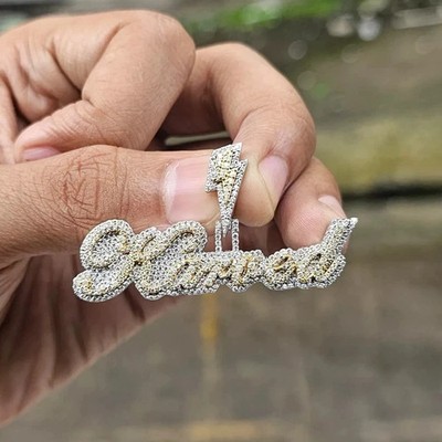 3Ct Round Cut Real Moissanite Customize Name Pendant 14K Two Tone Gold Plated