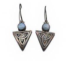 Sterling Silver Triangle Celtic Knot Opal Drop Earrings Moonstone Style