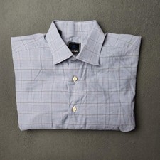 David Donahue Shirt Mens 17 34/35 Blue Plaid Dress Long Sleeve Button Front