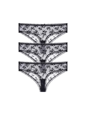 Brazilian Slips 3er-Set Dorina Schwarz, Florale Spitze, Cheeky, Unterwäsche
