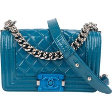 Chanel Quilted Patent Leather Small Boy Cross...