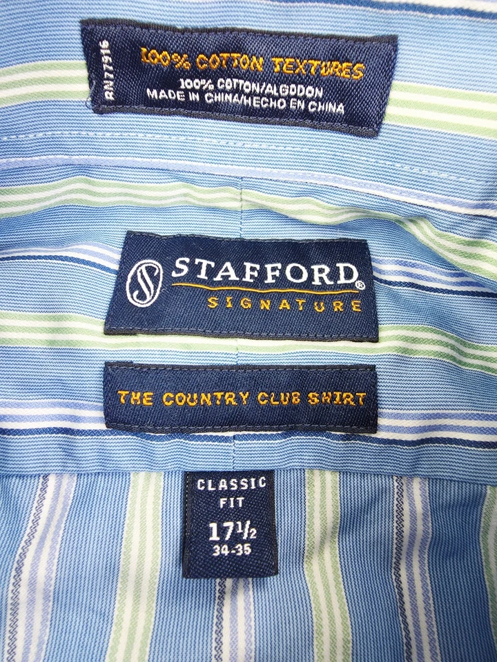 Camisa azul Stafford Signature calce clásico talla 17,5 34-35 para hombre The Country Club Foto 4 de 4