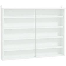 Wall Display Cabinet White 5-Tier Particleboard 60x80x9.5cm Glass Doors Wall UK