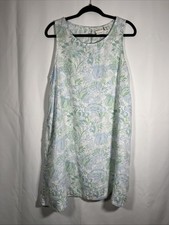 Women's Floral Print Linen Sleeveless A-Line Dress Size Large Beach Resort Wear