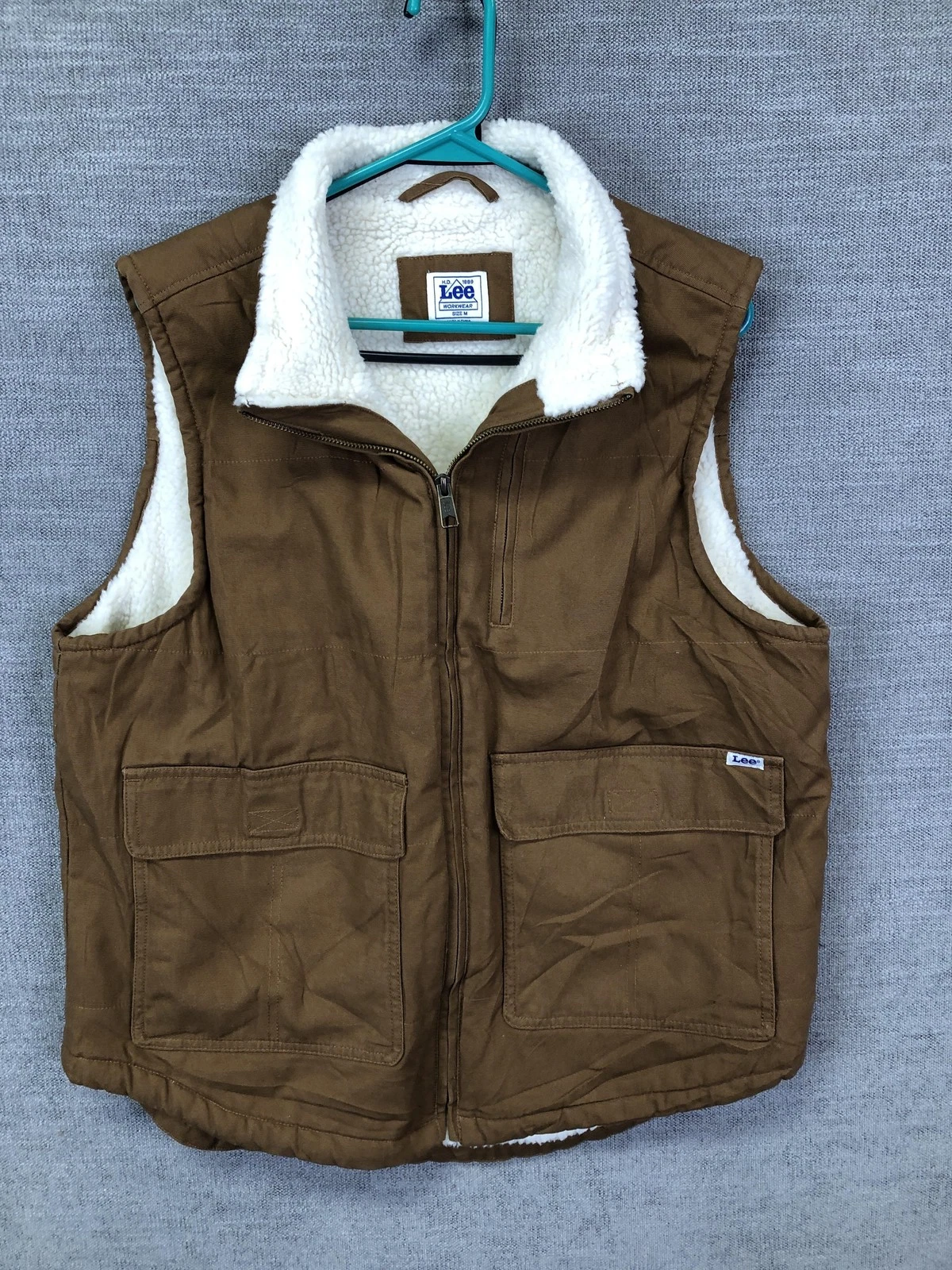 Lee Workwear Vest Mens M Brown Canvas Sherpa Lined Quilted Full Zip Outdoor