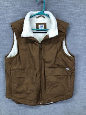 Lee Workwear Vest Mens M Brown Canvas Sherpa Lined Quilted Full Zip Outdoor