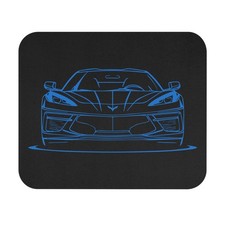 C8 Mouse Pad Blue Line Art Front View Chevy Sports Car Desk Mat Gift