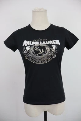 Ralph Lauren T-Shirt Femme Manches Courtes M Coton Vintage Blanc Bleu À Rayures - Photo 1/4