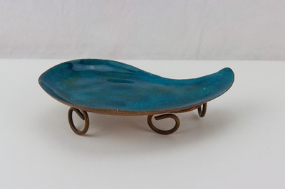 Alleene Moore Hand Made Enamel & Copper Footed Dish, Signed, 1940's