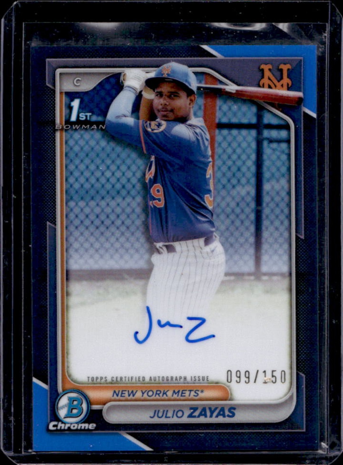 2024 Bowman Chrome Julio Zayas Auto Blue Refractor 1st Prospect #99/150 Mets