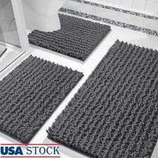 Chenille Bath Rug Set 3 Piece Ultra Absorbent Non Slip Soft Plush Mat Bathroom