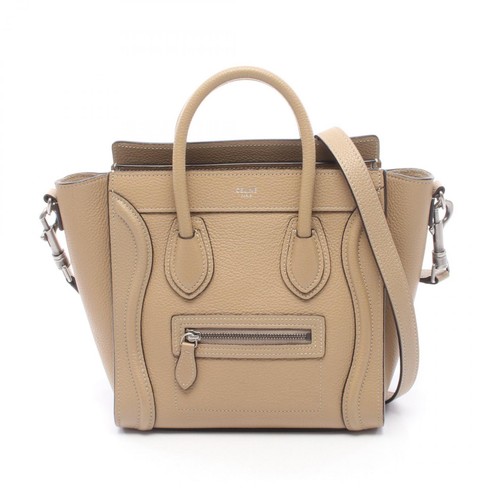 CELINE Luggage Nano Shopper Shoulder Crossbody Handbag 189243 leather Beige Used