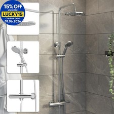 Bathroom Mixer Shower Thermostatic Dual Head Round Rainfall Head Handset Chrome
