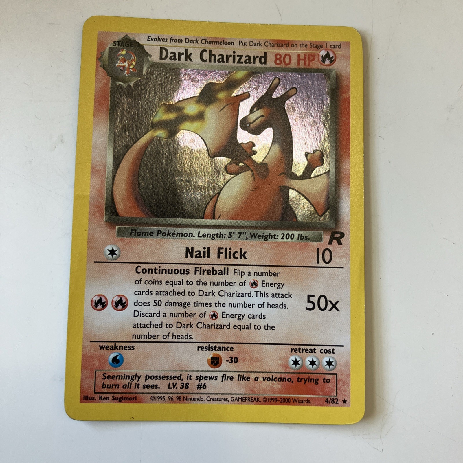 Pokemon TCG, Dark Charizard 4/82 Halo, Team Rocket, Unlimited, MP Condition