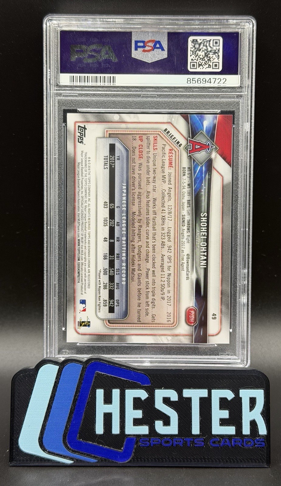 SHOHEI OHTANI - 2018 Bowman Rookie #49 PSA 10 GEM MT view 2