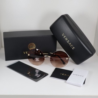 Versace VE2176 1252/13 Gold/Brown Gradient Round Medusa Rimless Sunglasses