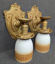 Pair  1920's Lincoln Manufacturing Sconces with Glass Shades, Rewired & Restored