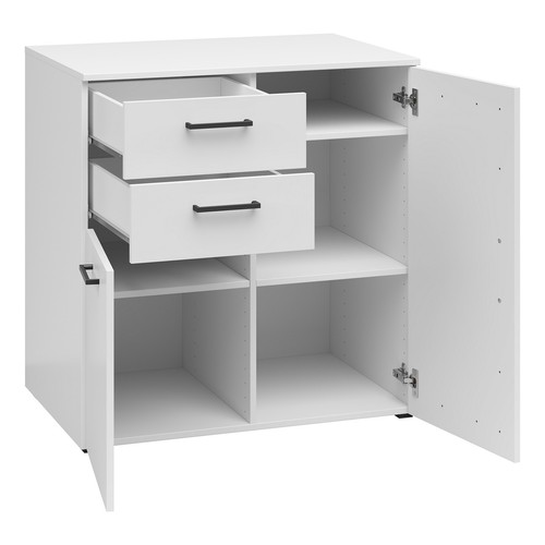 Kommode - weiß - 2 Türen - 2 Schubkästen - XL-Tiefe - 80 cm breit Sideboard - Bild 5 von 7