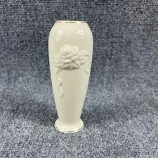 LENOX Rose Blossom Bud Vase Ivory 24k Gold trim 5.75" Tall. Mint.  No Box