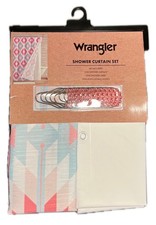 Wrangler Geometric Multicolor Fabric Shower Curtain 14pc Set w/ Liner 12 Hooks