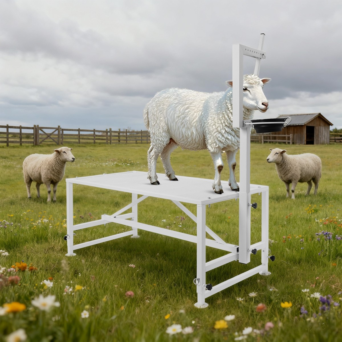 Goat Milking Stand, Metal Goat Stand with Headpiece and Feeding